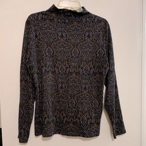 Beautiful XL Croft & Barrow Turtle Neck Ling Sleeve Brown/Purple Paisley Pattern